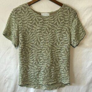 Vintage Hanky Panky Women’s Short Sleeve Laced Crop Blouse Light Green Floral Lg